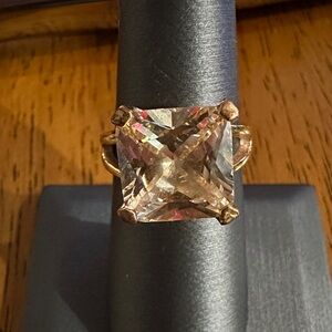 Rose Gold tone and Princess Cut Amber Crystal Women's Ring. Statement Piece.